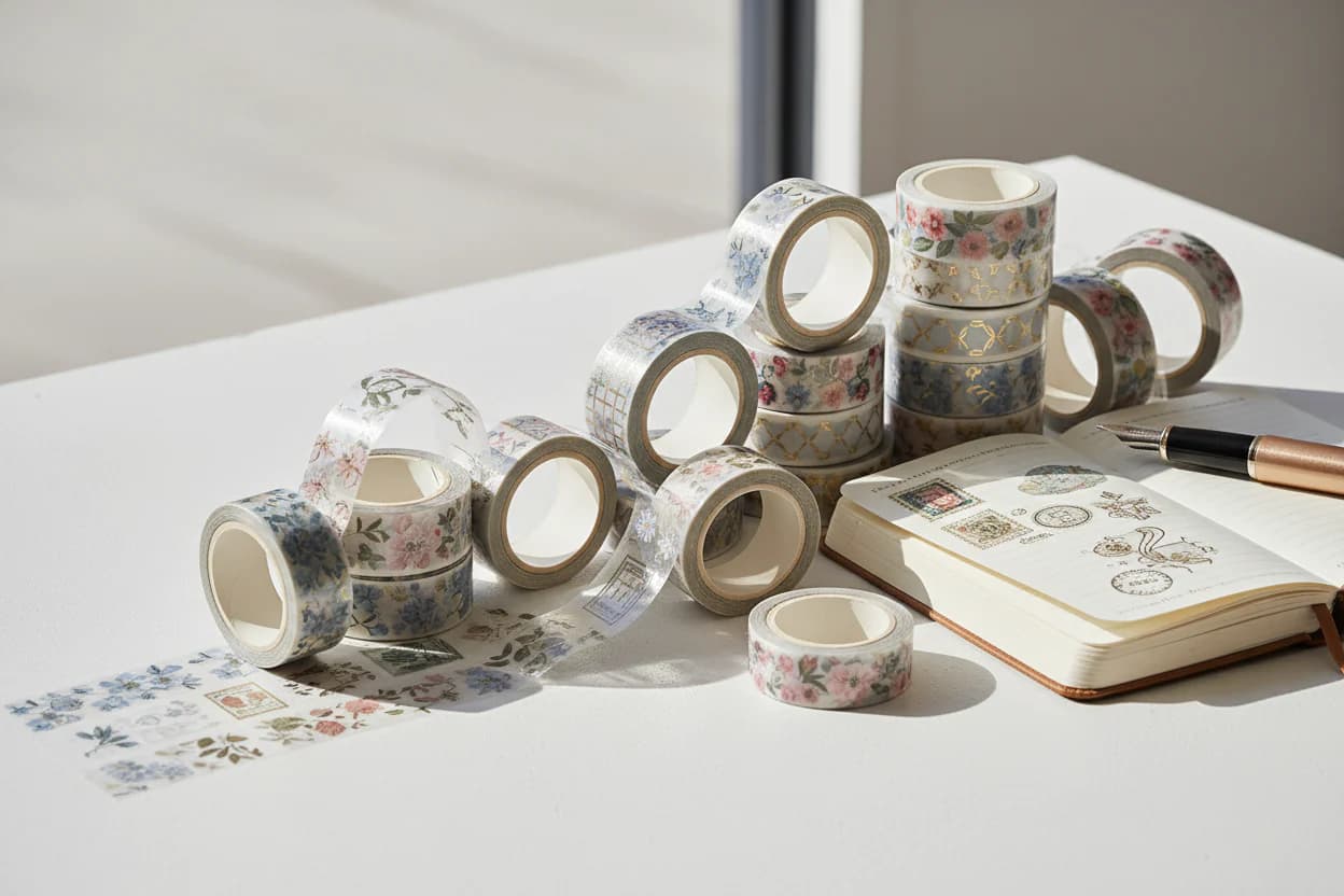 Shroomi cartoon squirrel holding tape roll with nature designs for journaling