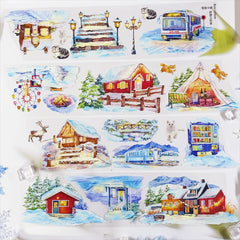 Snowy Town Night PET Tape Snowy Town Night PET Tape | Winter Village Scenery Stickers