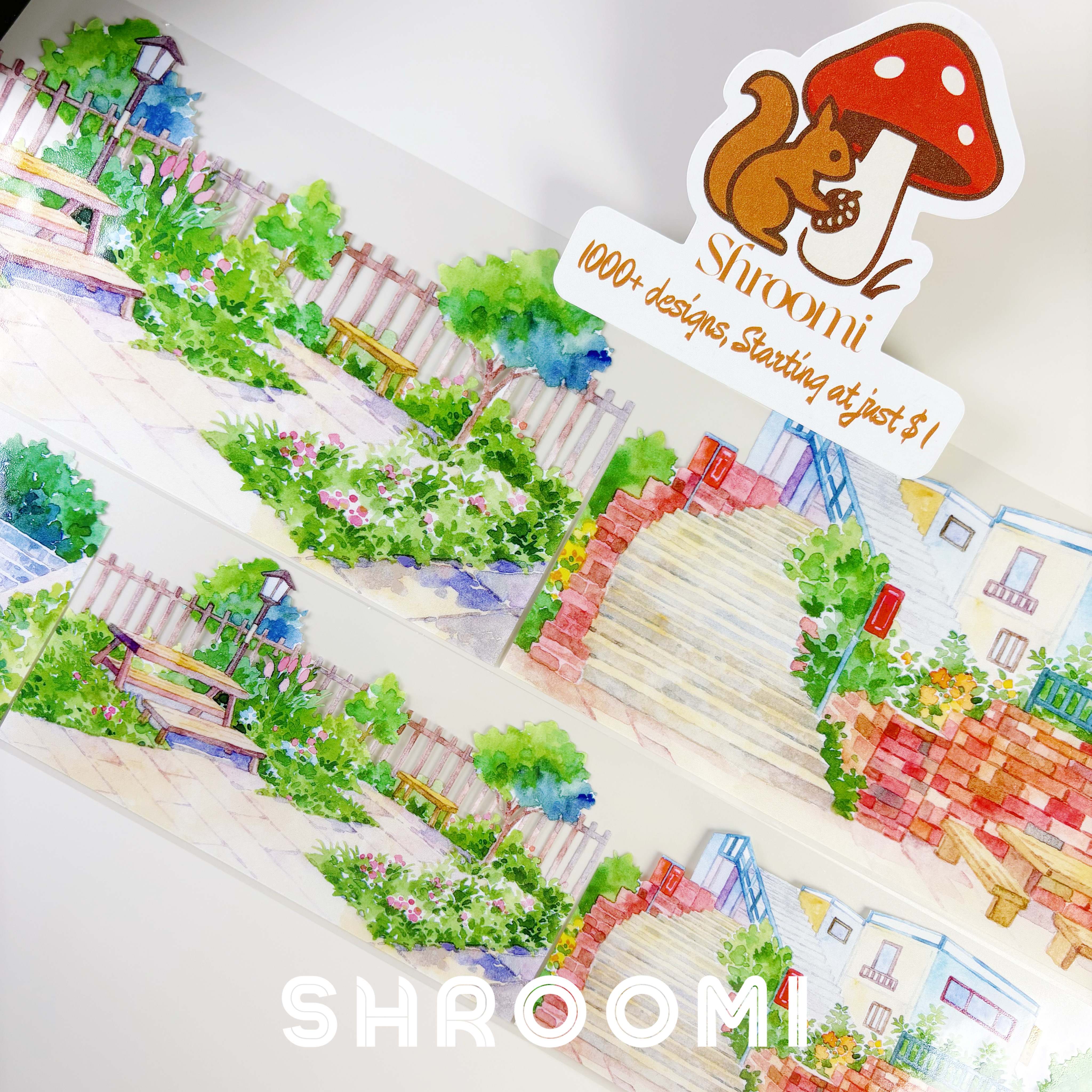 Sunny Path PET Tape Sunny Path PET Tape – Hand-Drawn Watercolor Street Scene for Journaling & Crafts