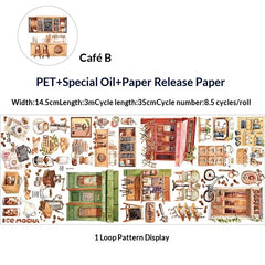 Coffee Shop PET Tape - Vintage Cafe Scene Decorative Stickers for Journaling