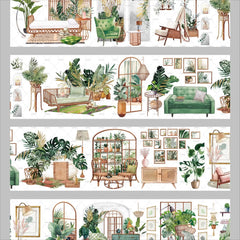 Warm Home Scenes PET Tape Warm Home Scenes PET Tape | Cozy Interior & Potted Plant Stickers