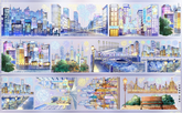 Washi tape bundle of illuminated cityscapes at night with fireworks | Shroomi