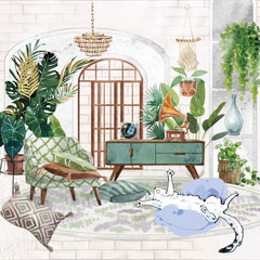 Warm Home Scenes PET Tape Warm Home Scenes PET Tape | Cozy Interior & Potted Plant Stickers