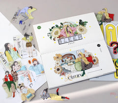 Decorative clear tape with anime-style girls in cozy settings, flowers, and text | Shroomi