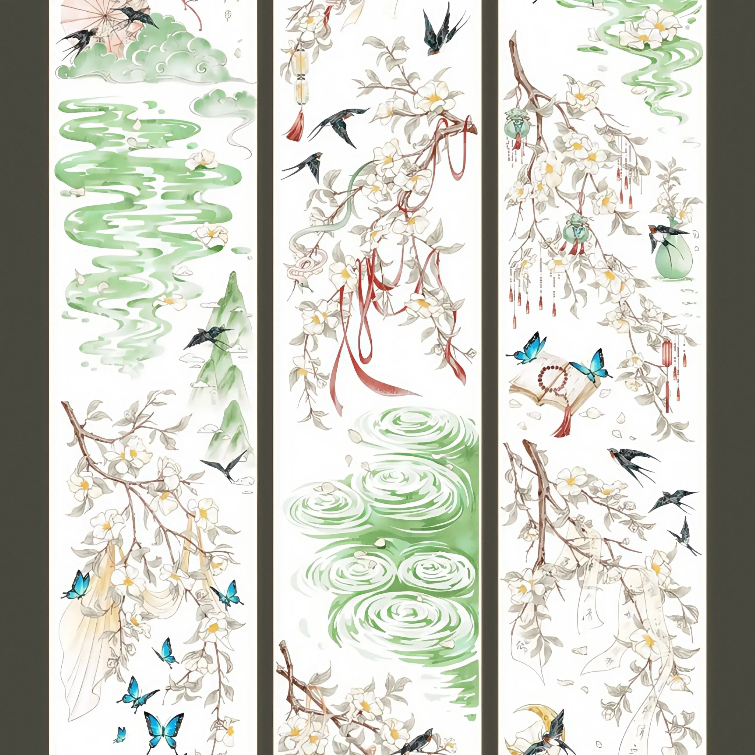 Flowing Blossoms PET Tape Flowing Blossoms Shell Gloss Tape | Chinese Art & Nature Tape