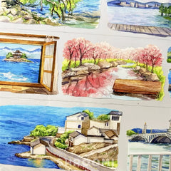 Island Scenery Coastal Village View PET Tape | Seaside Scenery for Journaling