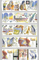 Ephemeral Dreams pet tape featuring watercolor illustrations of people, cats, and cozy home scenes