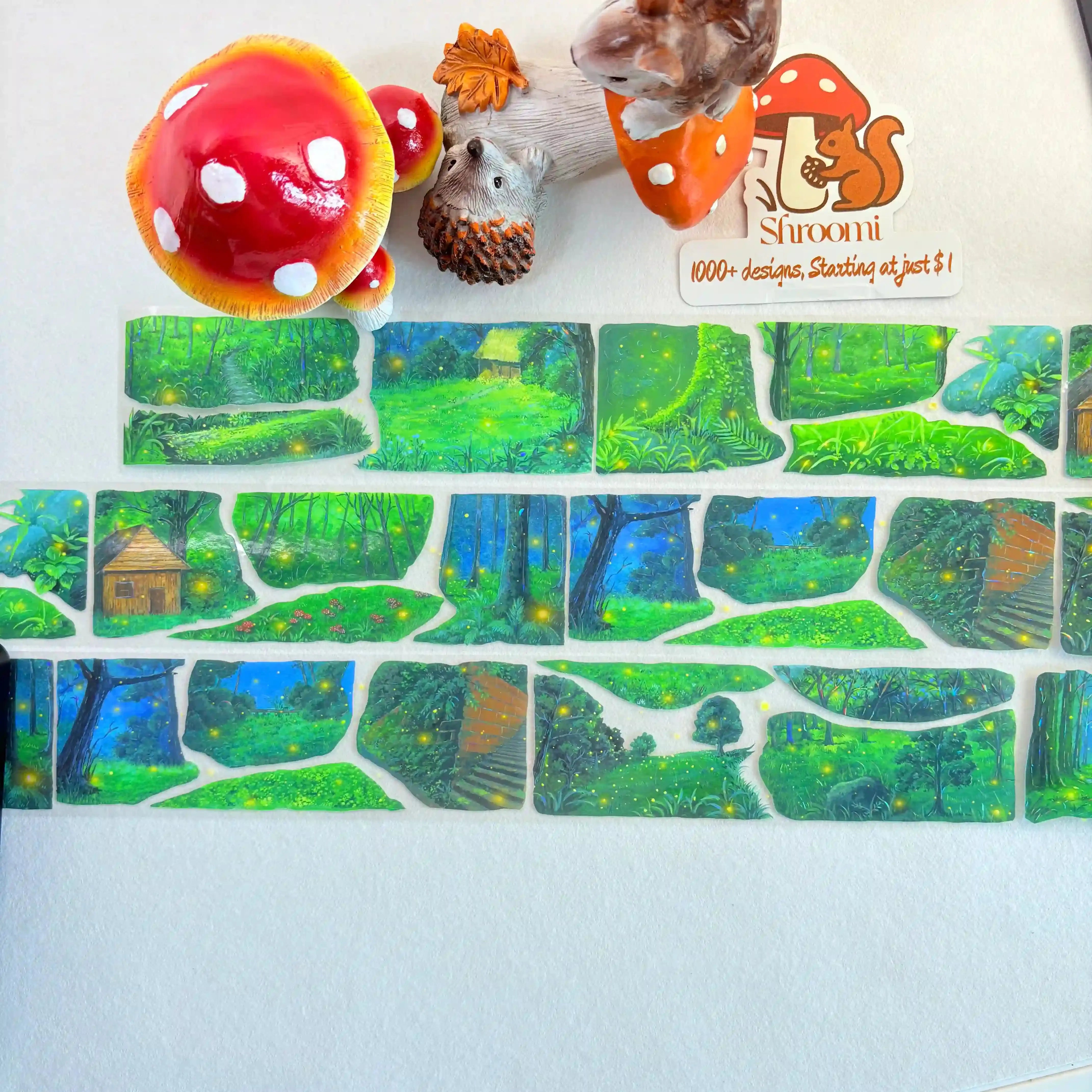 Firefly Summer Night PET Tape Firefly Summer Night Shell Gloss Tape | Magical Forest Scenery