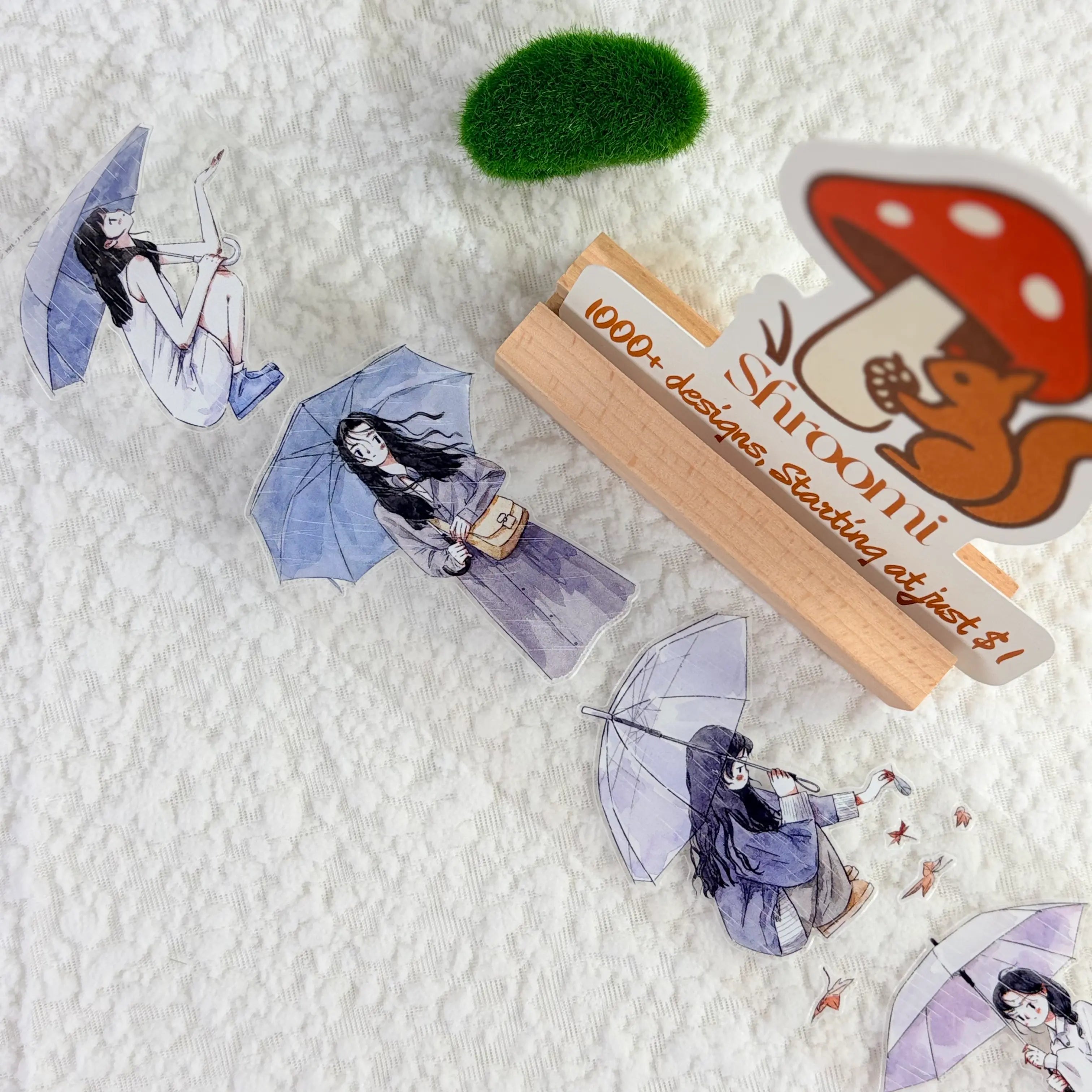 Die-cut Umbrella Serenade Character PET Tape Whimsical Rainy Day Umbrella Girls Journaling PET Tape | Shroomi