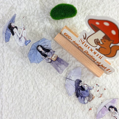Die-cut Umbrella Serenade Character PET Tape Whimsical Rainy Day Umbrella Girls Journaling PET Tape | Shroomi