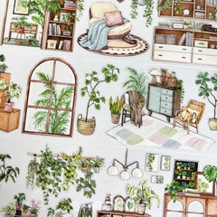 Indoor Greenery Scene Pre-cut PET Tape Indoor Greenery Pre-cut PET Sticker | Cozy Home Scene Elements