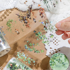 Die-Cut Vintage Floral Branch PET Tape - Retro Botanical Vine | PET Scene Building Roll Sticker