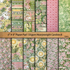 Vintage Goddess Garden Paper Pad - 12 Sheets Floral Botanical Figures Scrapbook Decorative Paper