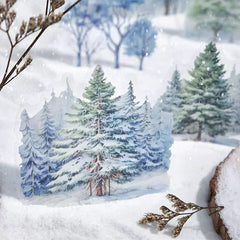 Winter Snow Tree Silhouette Stickers - Snowy Forest Scene | Waterproof PET Journal Decoration Pack