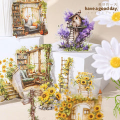 Vintage Garden Stairs & Street Lamp Stickers - Retro Pathway Scenery | Waterproof Journal Scene Building Pack