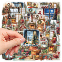 Christmas Watercolor Stickers - 50 PCS PET Transparent Decorative Stickers