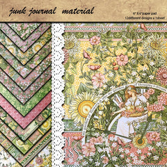 Vintage Goddess Garden Paper Pad - 12 Sheets Floral Botanical Figures Scrapbook Decorative Paper