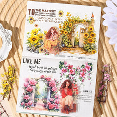 Vintage Garden Stairs & Street Lamp Stickers - Retro Pathway Scenery | Waterproof Journal Scene Building Pack