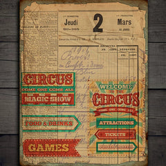 Vintage Circus Paper Pad - 4 Large Sheets 5.5" x 7.5" Retro Ephemera Scrapbook Decorative Paper
