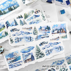 Winter Snow Scenery Washi Tape - Nature Landscape | PET Scene Building Journal Decoration Roll
