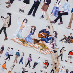 Die-cut stickers of young people enjoying outdoor activities like hiking, picnics, and photography | Shroomi