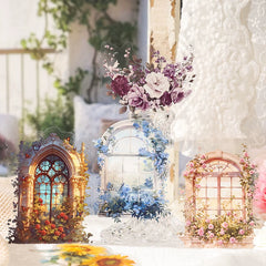 Vintage Floral Window Stickers - Retro Flower Frame Scenery | Waterproof Journal Collage Decoration
