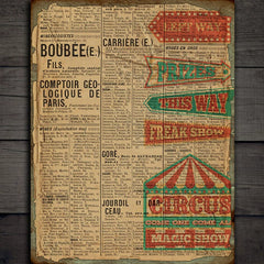 Vintage Circus Paper Pad - 4 Large Sheets 5.5" x 7.5" Retro Ephemera Scrapbook Decorative Paper