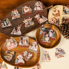 Christmas Dog Stickers - 56 Transparent PET Stickers | Holiday Party Decorations & Kids Gifts