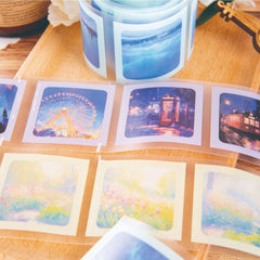 Die-Cut Four Seasons PET Tape - Matte Landscape Corner Stickers (6 Designs)