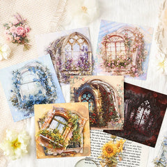 Vintage Floral Window Stickers - Retro Flower Frame Scenery | Waterproof Journal Collage Decoration