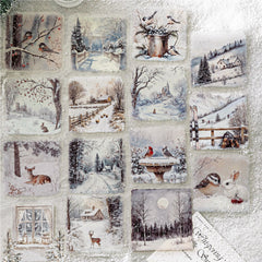 Snow Realm Poetry Sticker Pack - Winter Landscape Decorative Stickers for Journaling (15 Sheets, 6 Designs)