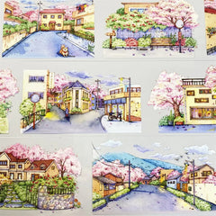 Spring Blossom Street View PET Tape Spring Blossom Street View PET Tape | Sakura Scenery Sticker