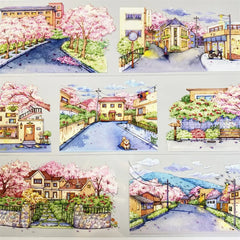 Spring Blossom Street View PET Tape Spring Blossom Street View PET Tape | Sakura Scenery Sticker