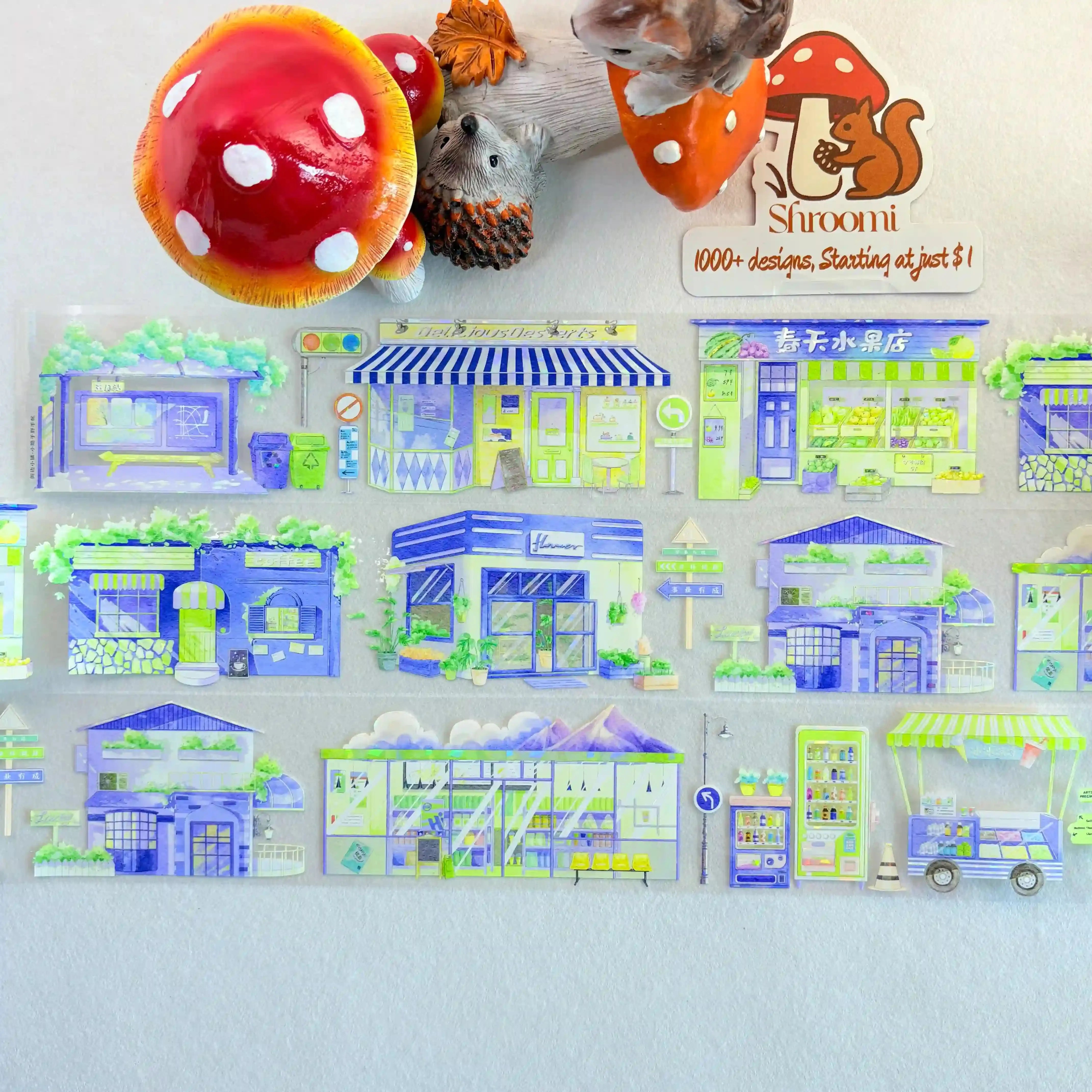 Street Corner Shop PET Tape Street Corner Shop Shell Gloss Tape | Hand-Drawn Scenery Tape
