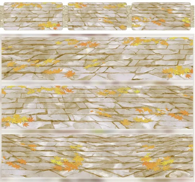 Decorative tape featuring autumn leaves scattered across a cobblestone pattern, by Shroomi