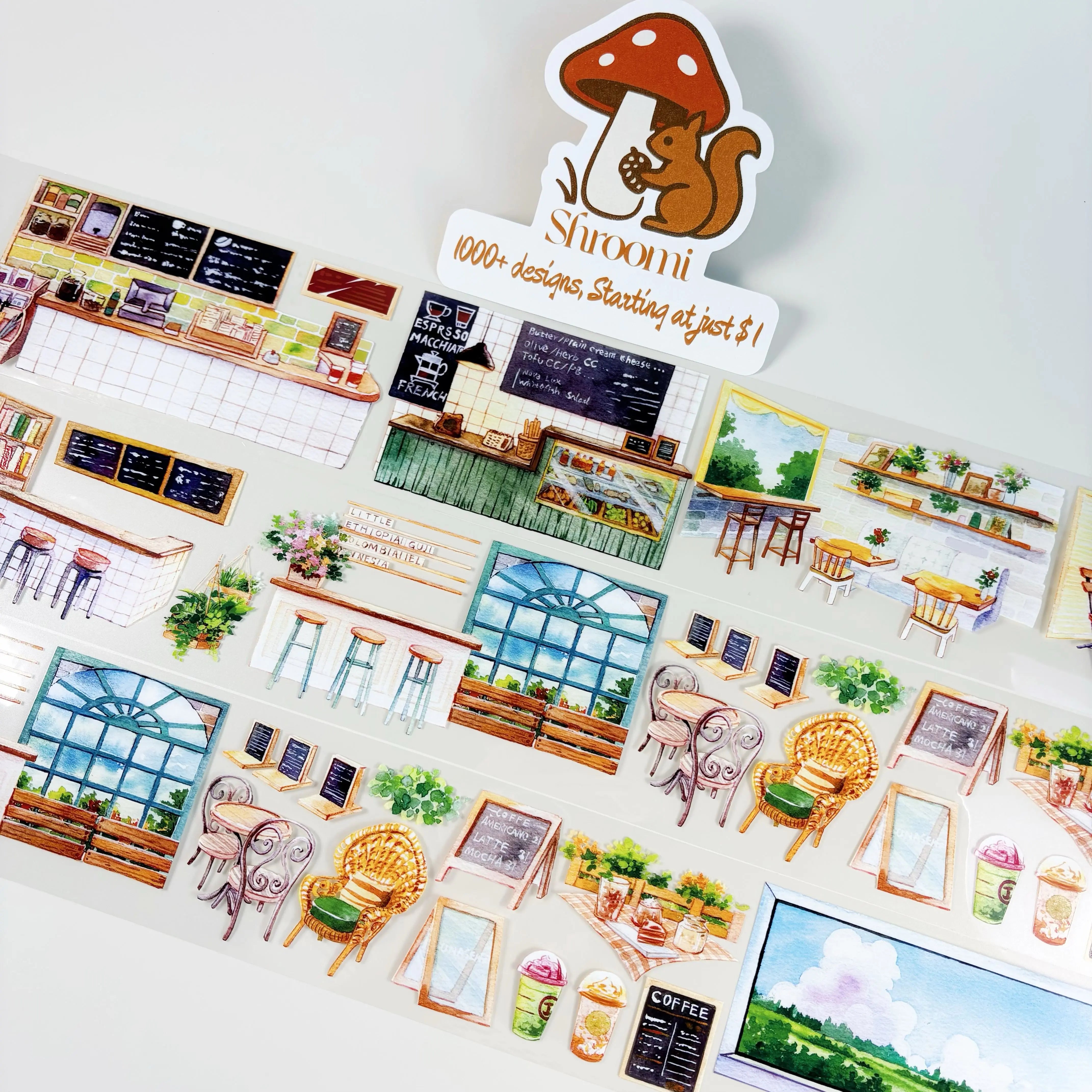 Coffee Shop Interior Scene Tape Interior Scene PET Tape | Coffee Shop & Home Decor Stickers
