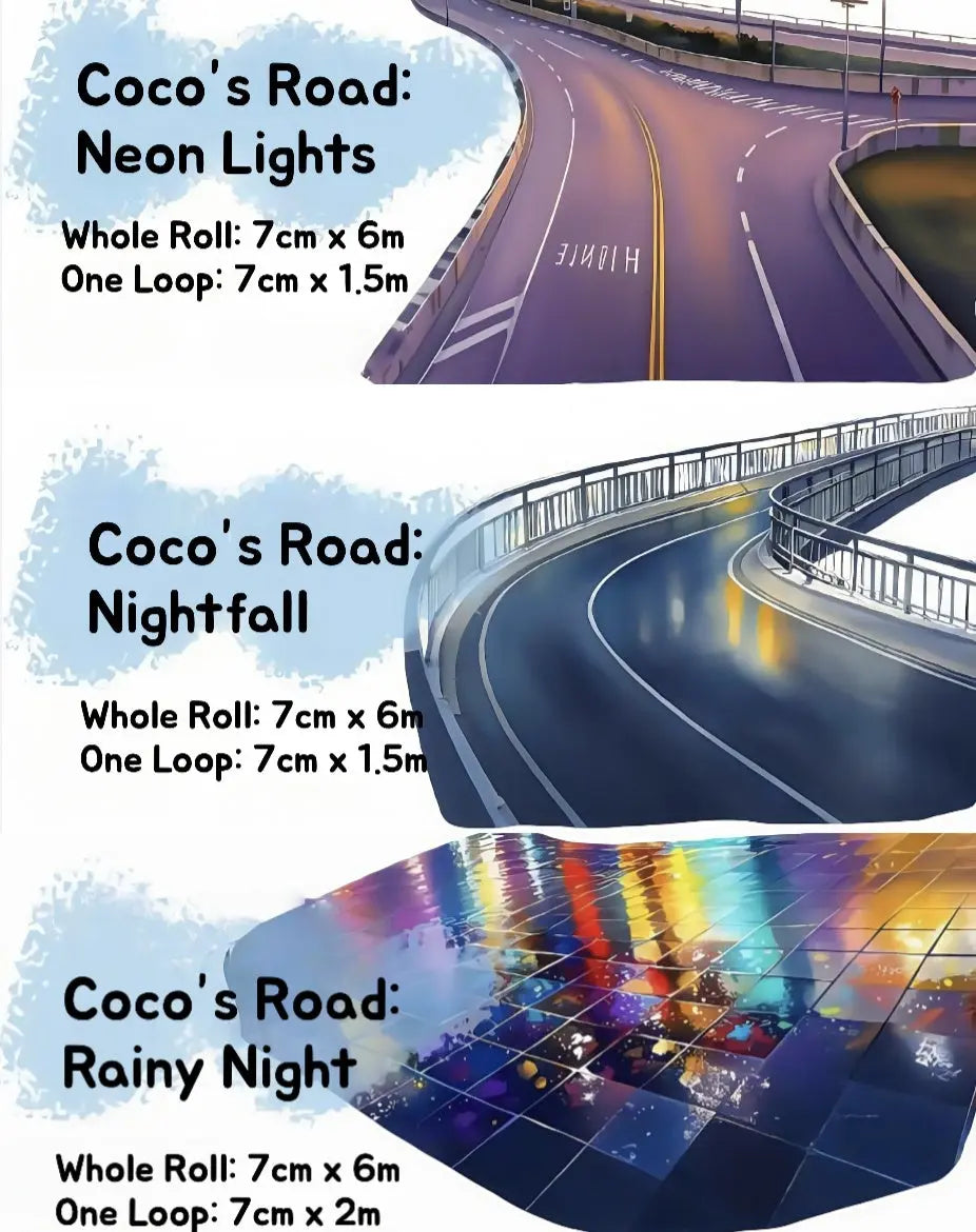 Coco’s Road - Night Streets / Neon Streets / Rainy Night Roads Tape Coco's Road PET Tape | Night & Neon City Street Scenery Tape