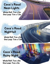 Coco’s Road - Night Streets / Neon Streets / Rainy Night Roads Tape Coco's Road PET Tape | Night & Neon City Street Scenery Tape