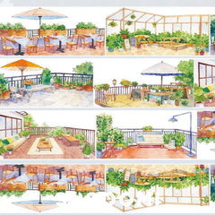 Rooftop Garden PET Tape Sunny Terrace Cafe PET Tape | Cozy Outdoor Garden Washi Tape | Balcony Life Decorative Tape