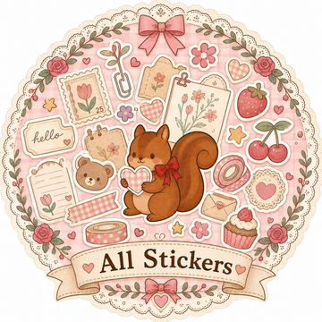 Hand-painted squirrel nature sticker set at Shroomi