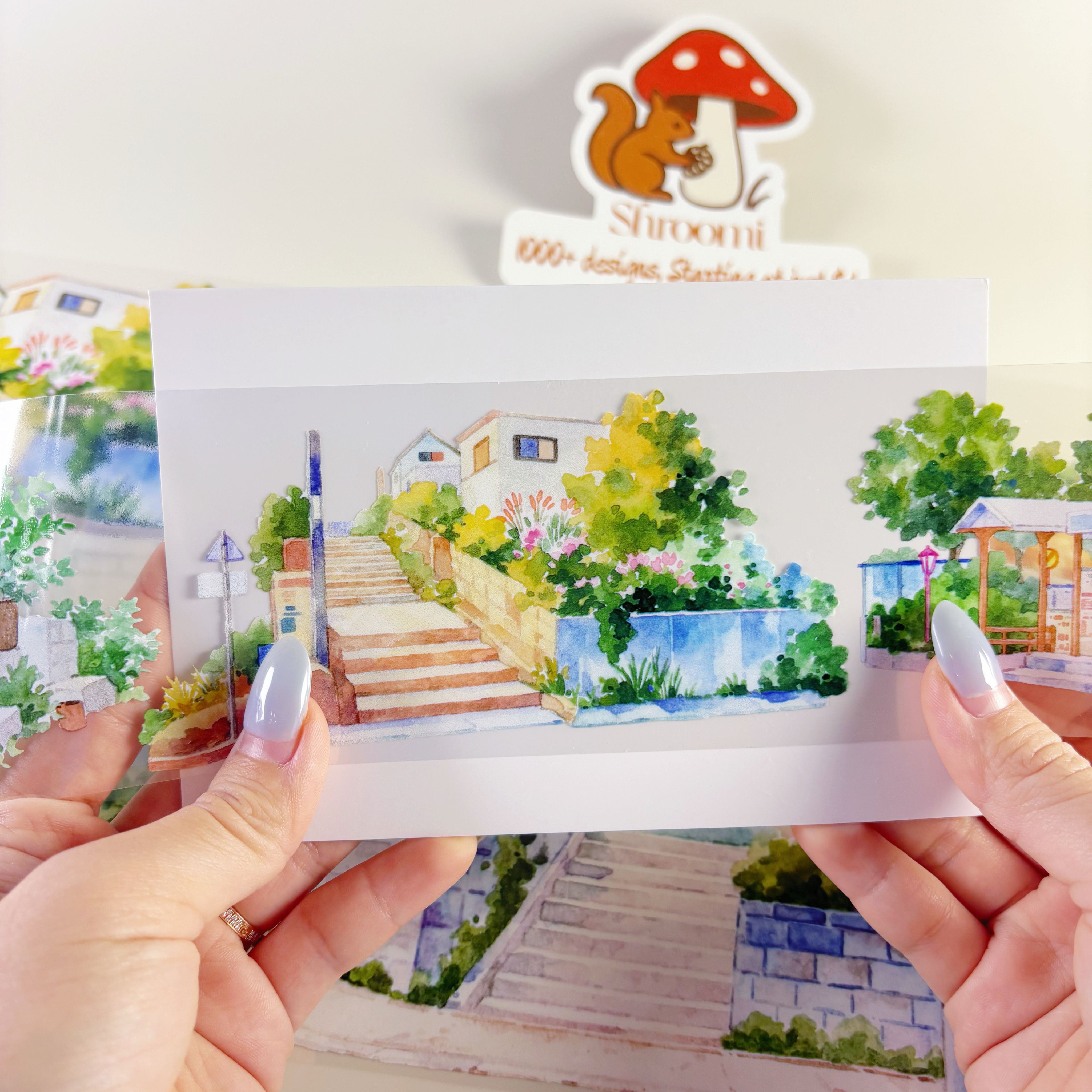 Stairway Garden PET Tape Charming Stairway Garden PET Tape | Decorative Greenery Steps Washi Tape | Aesthetic Urban Scenery Planner Tape