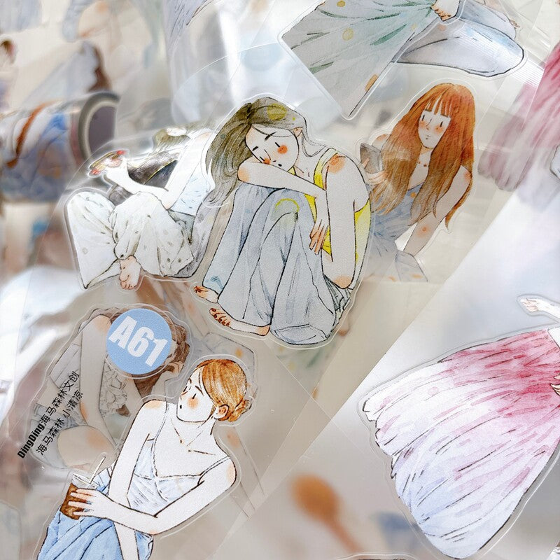 Illustrated girls in beachwear sitting together