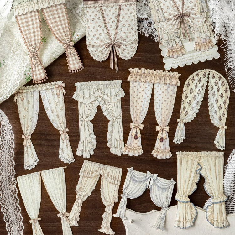 Vintage Curtain Cutout Stickers on White Kraft Paper