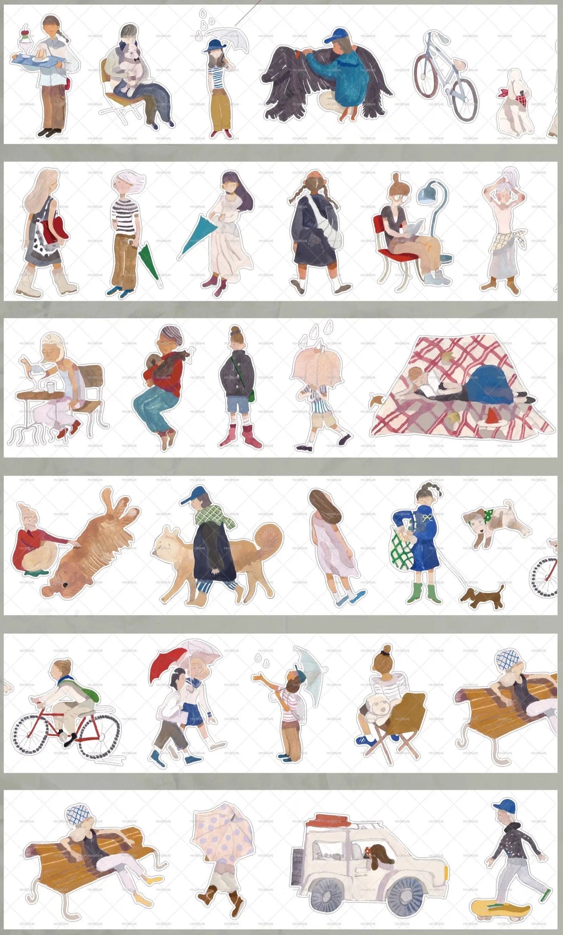 Character Tape Set – Walk & Coffee Walk & Coffee Pre-cut Character Tape | Artistic People Stickers