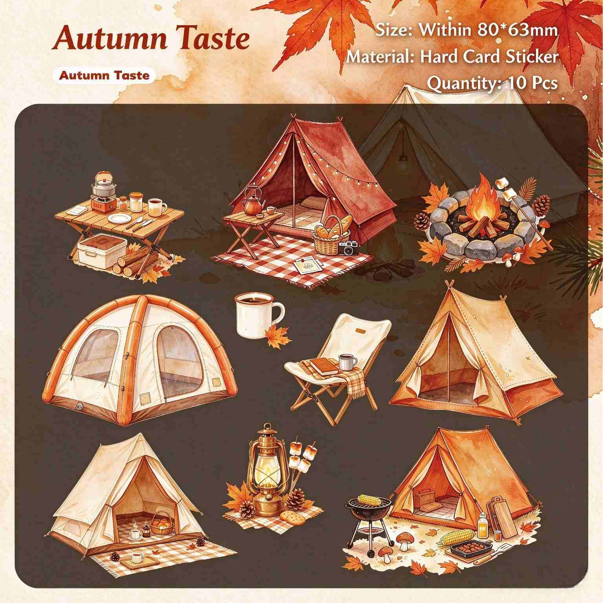 Autumn Taste style: 10 red and orange camping stickers