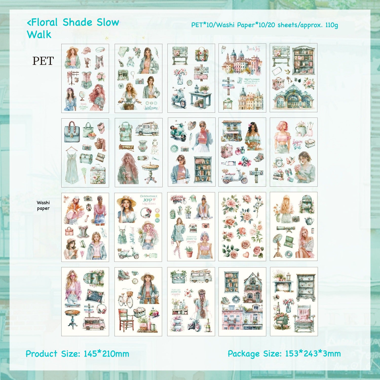 Vintage magazine style sticker book – elegant female character illustrations in editorial aesthetic