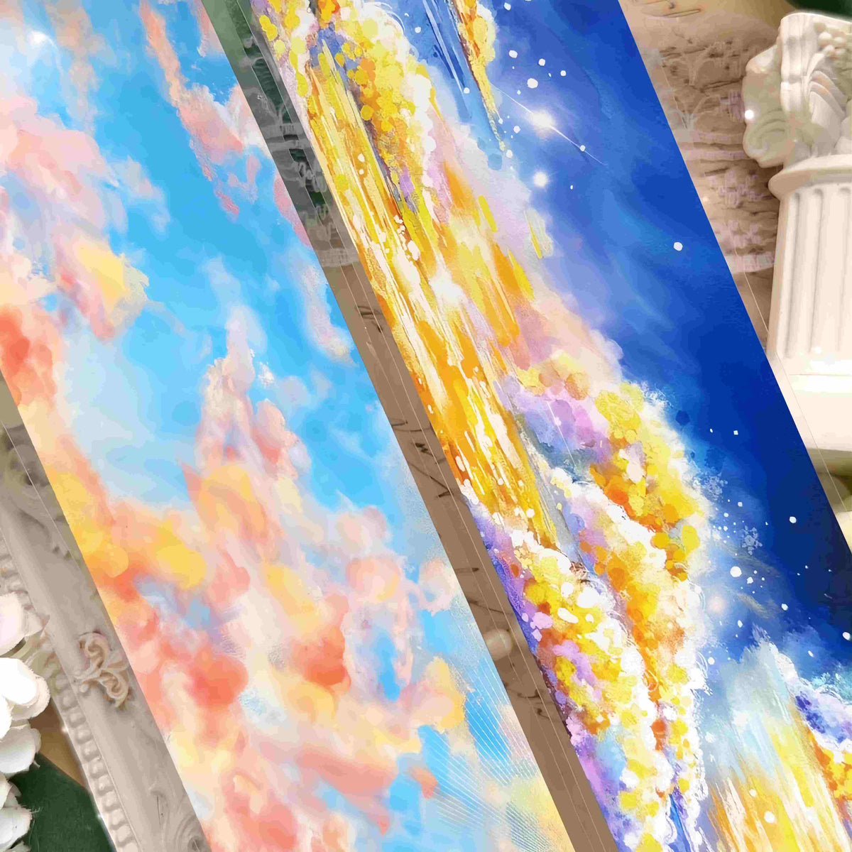 Sky Scenery PET Tape – deep blue night sky with glittering golden starlit clouds