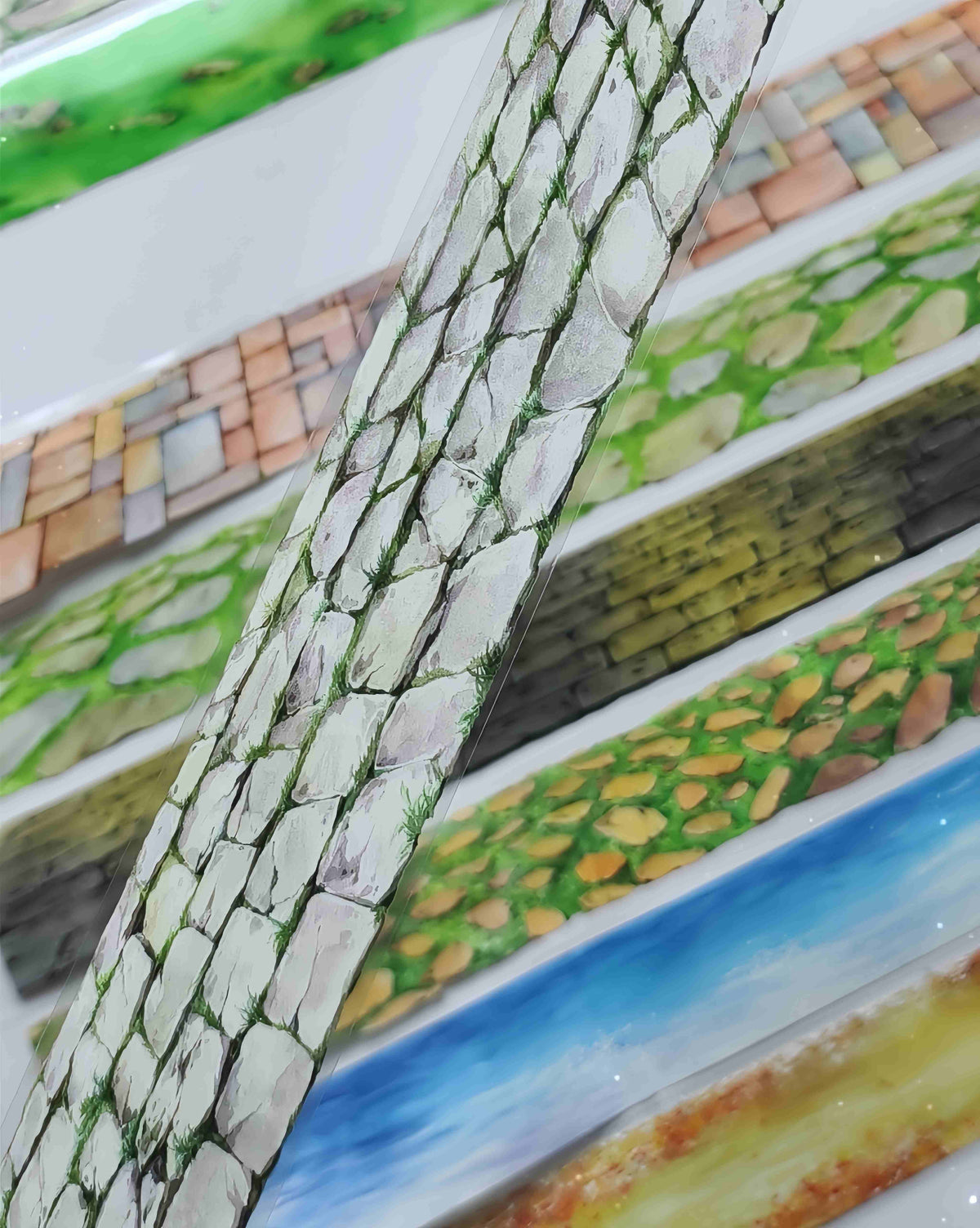 Ground Scenery PET Tape – stone and grass pavement design, one of nine styles in the Ground Scenery collection