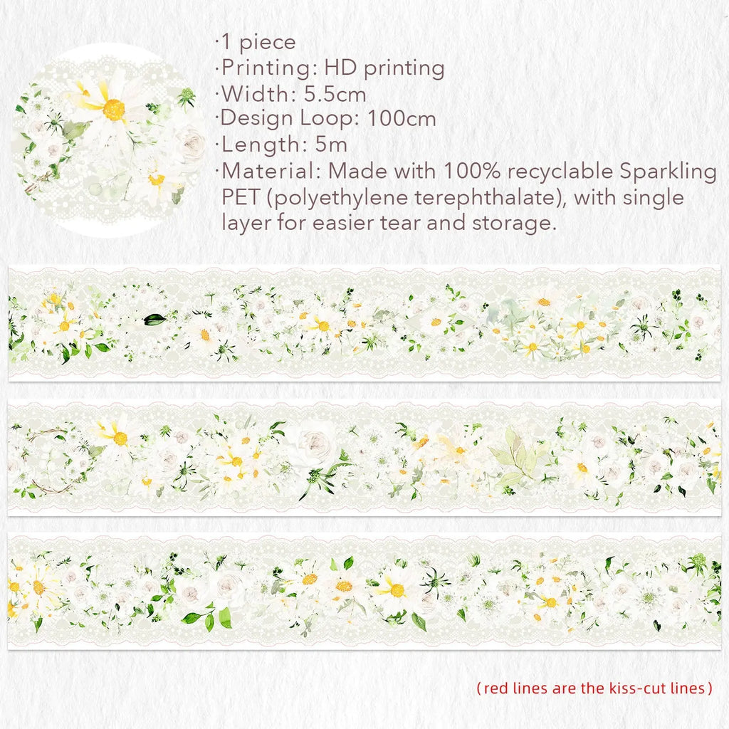 Pre-cut Petals en Blanc Wide PET Tape The Washi Tape Shop