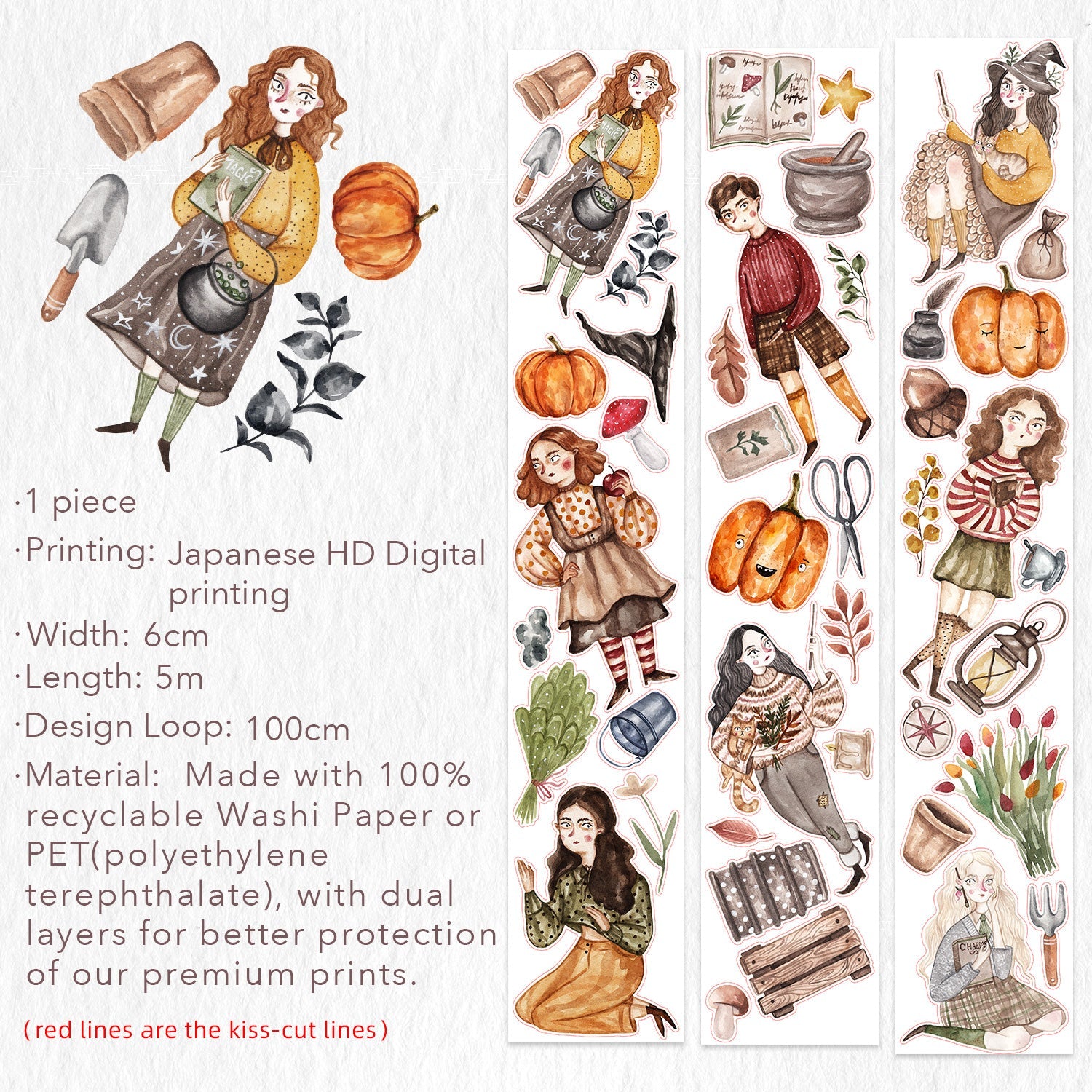 Pre-cut Pumpkin Spell Wide Washi/PET Tape
